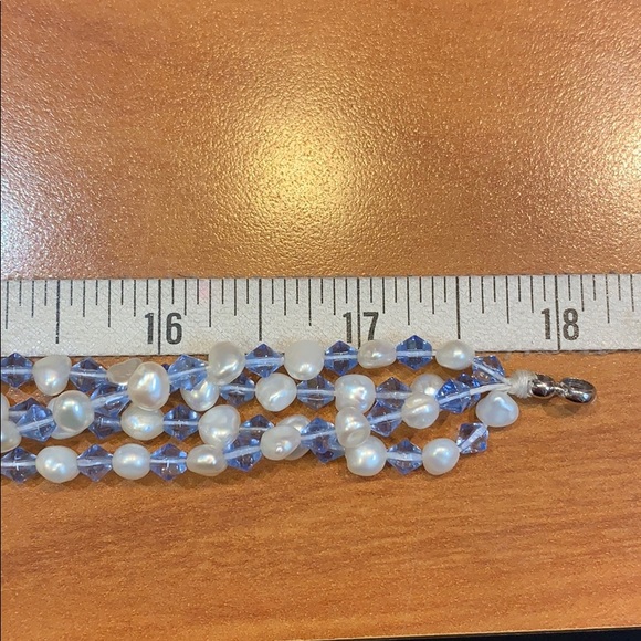 Freshwater Pearl and Blue Bead Necklace, 18” - Picture 6 of 7